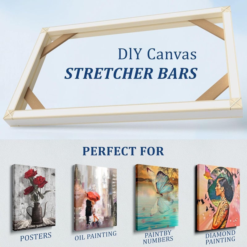 ART 4pcs DIY Wooden Canvas Stretcher Bars Canvas Frame Kit for Gallery Wraps – Sturdy Solid Wood Bars for Oil Paintings, Gallery, Posters, Diamond Painting, Home Studio Wall Decor - Image 3